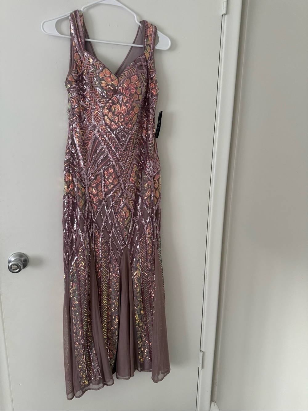 Mauve Sequin Embellished Evening Dress